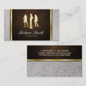 Modes / wit leder & hout / goudvormig visitekaartje (Voorkant / Achterkant)