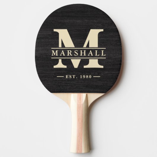 Modest Dark Wood Monogram & Name Overlay Tafeltennisbatje (Voorkant)