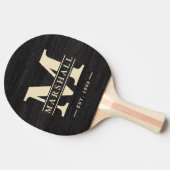 Modest Dark Wood Monogram & Name Overlay Tafeltennisbatje (Zijkant)