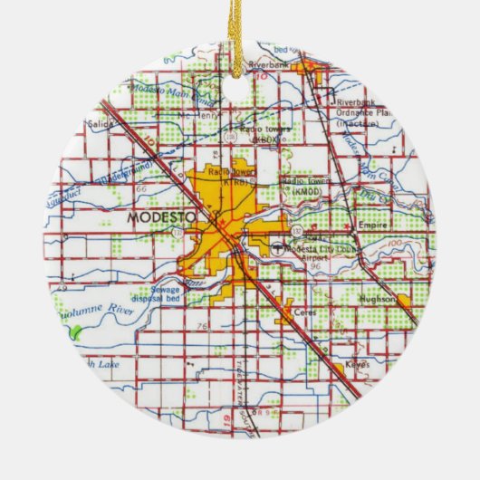 Modesto CA 1966 Map Keramisch Ornament (Achterkant)
