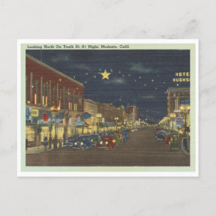 Modesto, Californië straatbeeld 's nachts Briefkaart