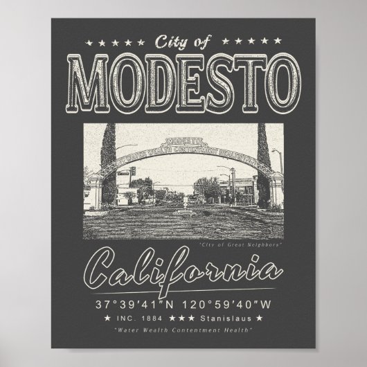 MODESTO STANISLAUS CALIFORNIË - MODESTO ARCH POSTER (Voorkant)