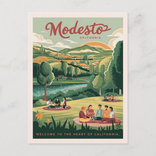 Modesto, Welkom in het hart van Californië Briefkaart (Voorkant)