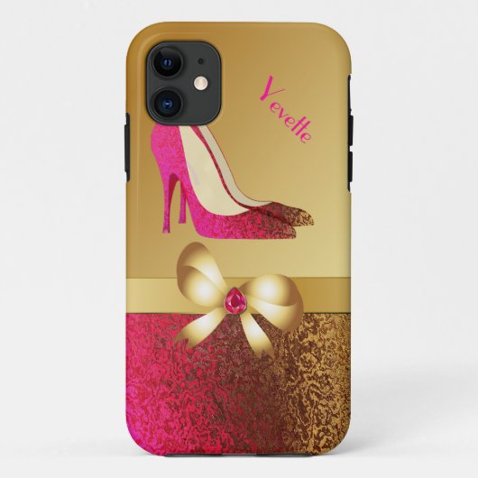 Modeuze roze en gouden stiletto Case-Mate iPhone case (Achterkant)