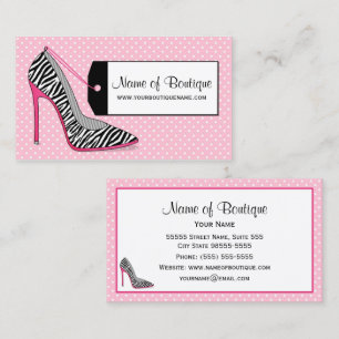 Modewinkel Roze en Zwarte Zebra Stilettos Visitekaartje