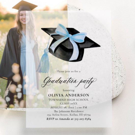 Modieus Elegant Trendsettend Stijlvol Blauw Strik  Vellum Uitnodigingen