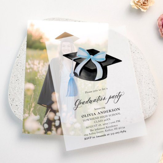 Modieus Elegant Trendsettend Stijlvol Blauw Strik  Vellum Uitnodigingen