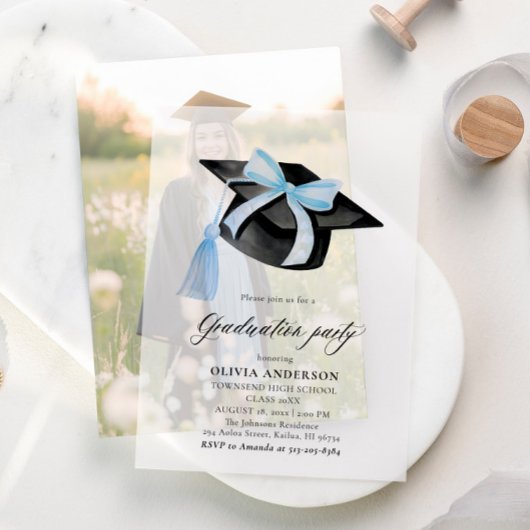 Modieus Elegant Trendsettend Stijlvol Blauw Strik  Vellum Uitnodigingen