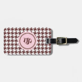 Modieus klassiek bruin houndstooth roze monogram bagagelabel (Voorkant horizontaal)