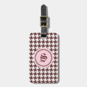 Modieus klassiek bruin houndstooth roze monogram bagagelabel (Voorkant verticaal)
