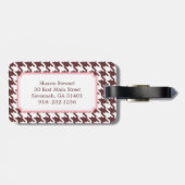 Modieus klassiek bruin houndstooth roze monogram bagagelabel (Achterkant horizontaal)