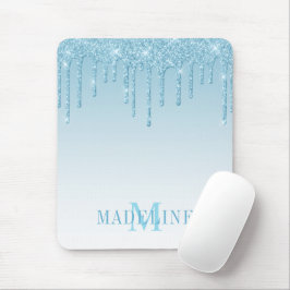Modieus Lichtblauw Monogram Glitter Muismat
