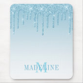 Modieus Lichtblauw Monogram Glitter Muismat (Voorkant)
