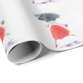 Modieus Meisje: paraplu regen illustratie Cadeaupapier (Rol Hoek)