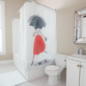 Modieus Meisje: paraplu regen illustratie Douchegordijn (In situ)