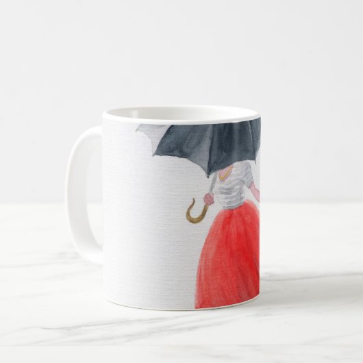 Modieus Meisje: paraplu regen illustratie Koffiemok (Voorkant links)