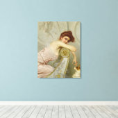 Modieus mooie vrouw plagen haar puppy hond canvas afdruk (Insitu (Houten vloer))