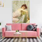 Modieus mooie vrouw plagen haar puppy hond canvas afdruk (Insitu (Woonkamer))