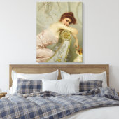 Modieus mooie vrouw plagen haar puppy hond canvas afdruk (Insitu (Slaapkamer))