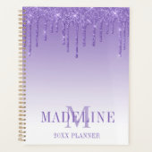 Modieus Stijlvolle Paarse Glitter Monogram Planner (Voorkant)
