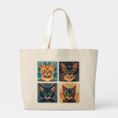 Modieus Vier paneel Katten Geometrische Stylist Ta Grote Tote Bag (Achterkant)