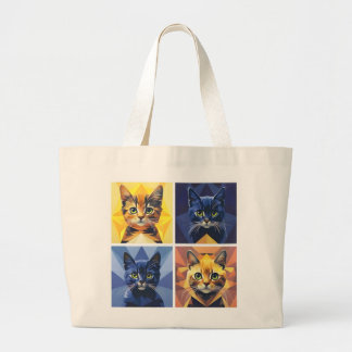 Modieus Vier paneel Katten Geometrische Stylist Ta Grote Tote Bag