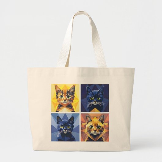 Modieus Vier paneel Katten Geometrische Stylist Ta Grote Tote Bag (Voorkant)