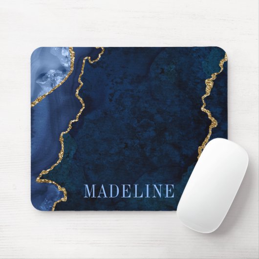 Modieus waterverf blauw marmer geode muismat (Met muis)
