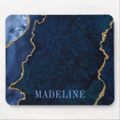 Modieus waterverf blauw marmer geode muismat (Voorkant)