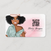 Modieuze Afro Fitnessinstructrice Meisje QR Code Visitekaartje (Voorkant)