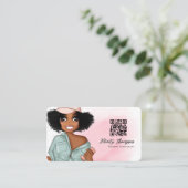 Modieuze Afro Fitnessinstructrice Meisje QR Code Visitekaartje (Staand voorkant)