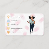 Modieuze Afro Fitnessinstructrice Meisje QR Code Visitekaartje (Achterkant)