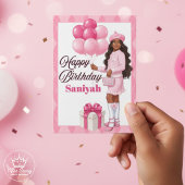 Modieuze bruine meisje / tiener roze verjaardag kaart