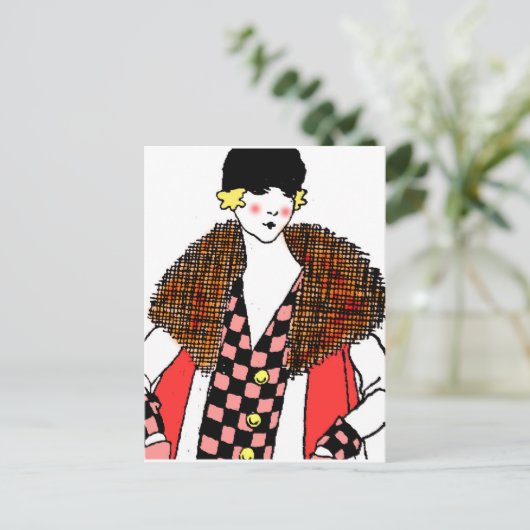 modieuze dame briefkaart (Staand voorkant)