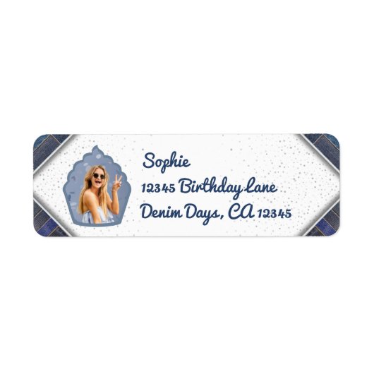 Modieuze Denim Verjaardag Foto Adresetiketten Etiket (Voorkant)