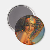 Modieuze Flapper Meisje w / Parasol & Cloche Magneet (Voorkant / Achterkant)