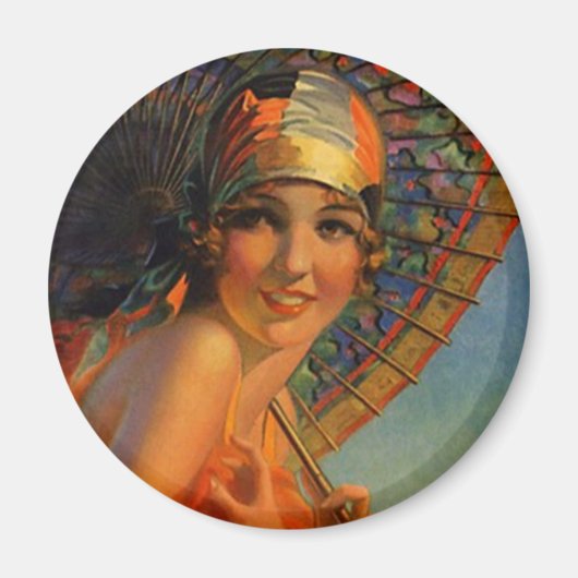 Modieuze Flapper Meisje w / Parasol & Cloche Magneet (Voorkant)
