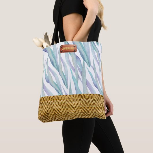 Modieuze Floral Waterverf rotan look Tote Bag (Dichtbij)