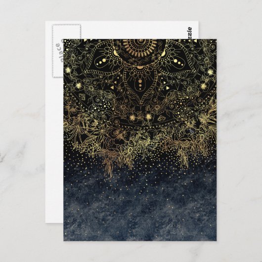 Modieuze Gouden bloemenmandala en confettien Briefkaart (Voorkant / Achterkant)