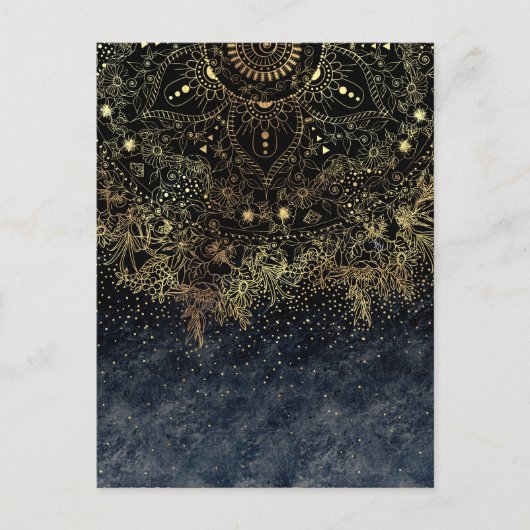 Modieuze Gouden bloemenmandala en confettien Briefkaart (Voorkant)