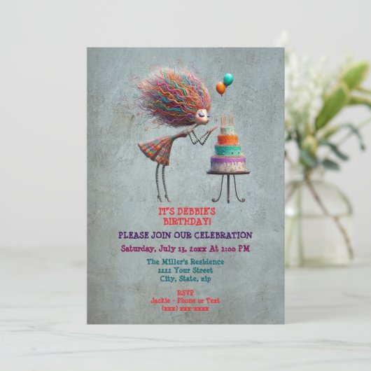 Modieuze grillige verjaardag meisje kaart (Staand voorkant)