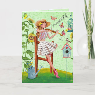 Modieuze groene van de muziekmeisje & viool de kaart