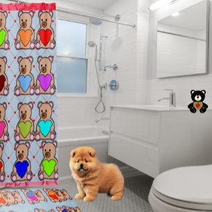 Modieuze hart teddybeer liefhebber douchegordijn