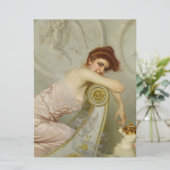 Modieuze jonge dame streelen haar puppy hond kaart (Staand voorkant)