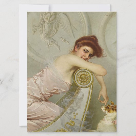 Modieuze jonge dame streelen haar puppy hond kaart (Voorkant)