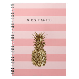 Modieuze mooie girly gouden ananas & roze streep notitieboek
