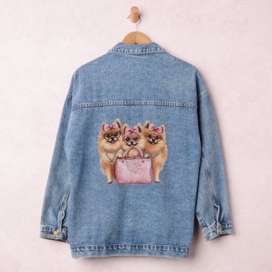 Modieuze Pommerse honden roze portemonnee Denim Jacket (Hangar)