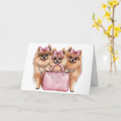 Modieuze Pommerse honden roze portemonnee Kaart (Gele Bloem)