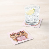 Modieuze Pommerse honden roze portemonnee Kartonnen Onderzetters (Insitu)