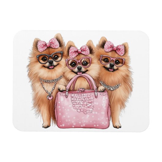 Modieuze Pommerse honden roze portemonnee Magneet (Horizontaal)